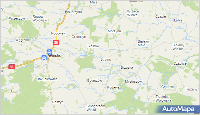 mapa Stryjno gmina Wińsko, Stryjno gmina Wińsko na mapie Targeo