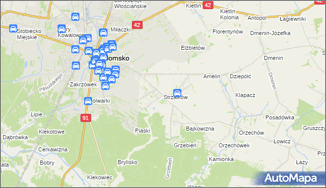 mapa Strzałków gmina Radomsko, Strzałków gmina Radomsko na mapie Targeo