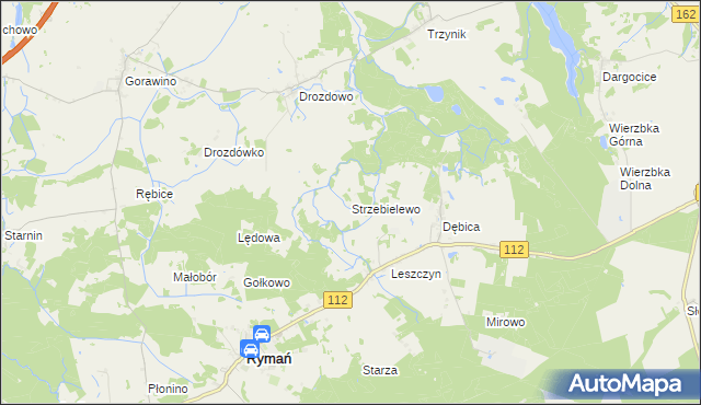 mapa Strzebielewo gmina Rymań, Strzebielewo gmina Rymań na mapie Targeo
