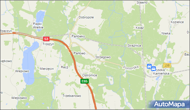 mapa Strzegowo gmina Wolin, Strzegowo gmina Wolin na mapie Targeo