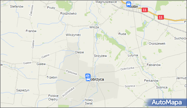 mapa Strzyżew gmina Dobrzyca, Strzyżew gmina Dobrzyca na mapie Targeo