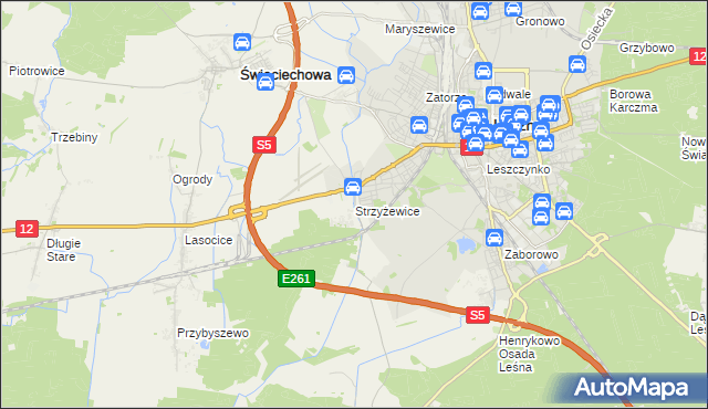 mapa Strzyżewice gmina Święciechowa, Strzyżewice gmina Święciechowa na mapie Targeo