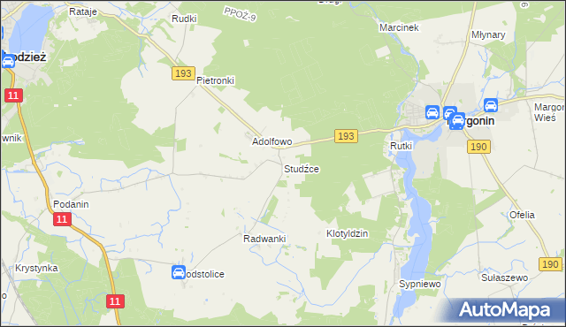 mapa Studźce, Studźce na mapie Targeo