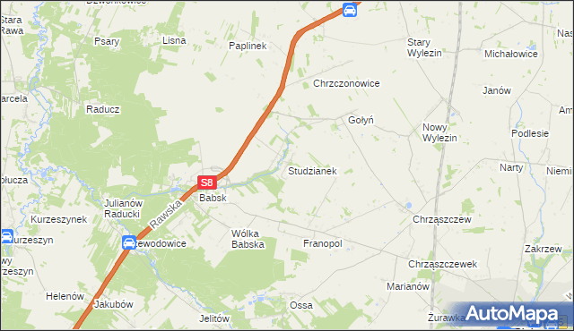 mapa Studzianek gmina Biała Rawska, Studzianek gmina Biała Rawska na mapie Targeo