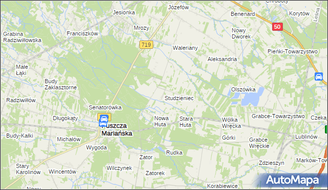 mapa Studzieniec gmina Puszcza Mariańska, Studzieniec gmina Puszcza Mariańska na mapie Targeo