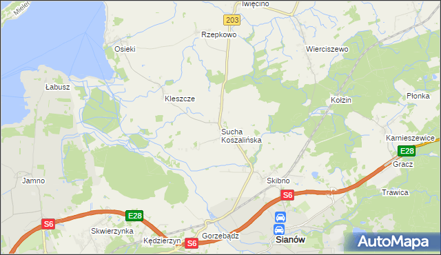 mapa Sucha Koszalińska, Sucha Koszalińska na mapie Targeo