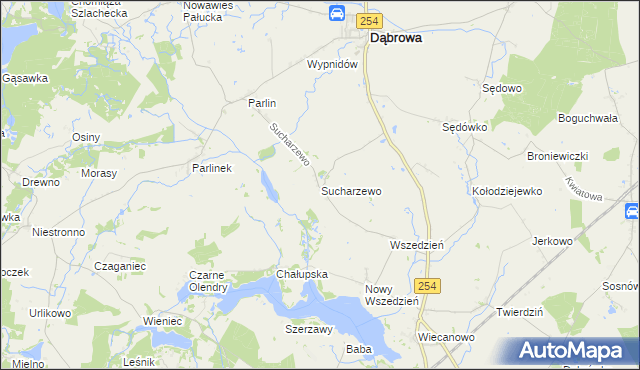 mapa Sucharzewo gmina Dąbrowa, Sucharzewo gmina Dąbrowa na mapie Targeo