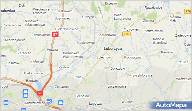 mapa Sulechów gmina Kocmyrzów-Luborzyca, Sulechów gmina Kocmyrzów-Luborzyca na mapie Targeo