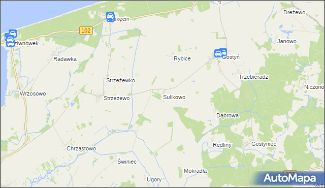 mapa Sulikowo gmina Świerzno, Sulikowo gmina Świerzno na mapie Targeo