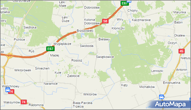 mapa Świątkowice gmina Lututów, Świątkowice gmina Lututów na mapie Targeo