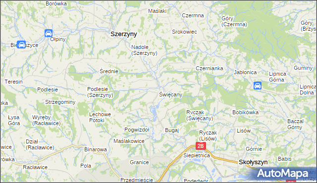 mapa Święcany, Święcany na mapie Targeo