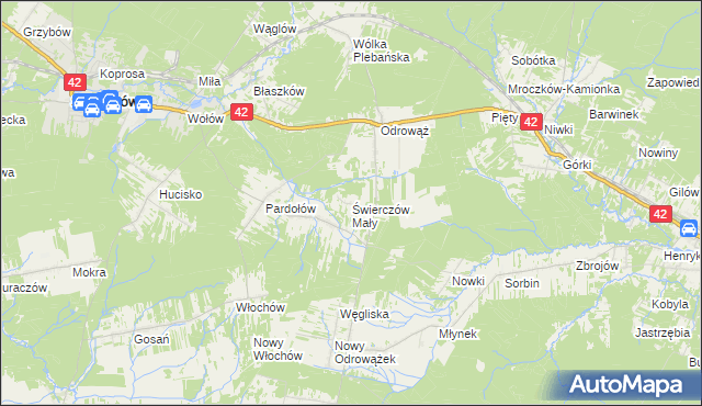 mapa Świerczów Mały, Świerczów Mały na mapie Targeo