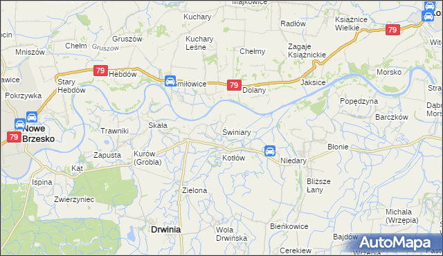 mapa Świniary gmina Drwinia, Świniary gmina Drwinia na mapie Targeo