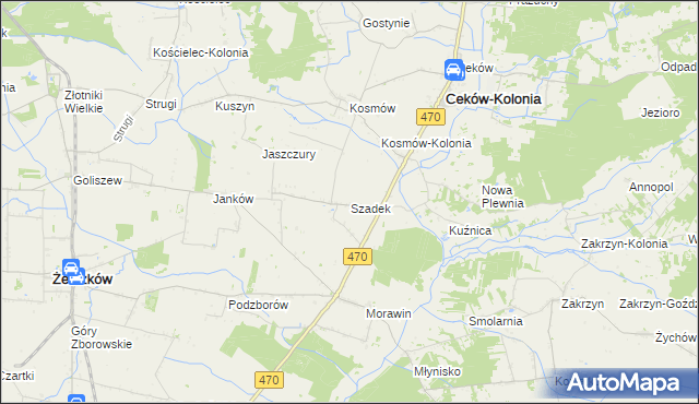 mapa Szadek gmina Ceków-Kolonia, Szadek gmina Ceków-Kolonia na mapie Targeo