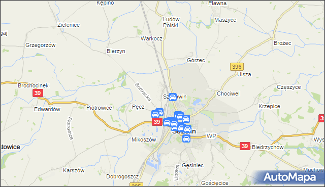 mapa Szczawin gmina Strzelin, Szczawin gmina Strzelin na mapie Targeo