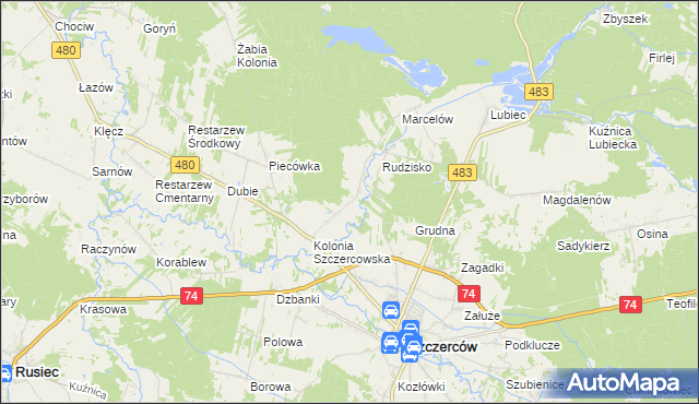 mapa Szczercowska Wieś, Szczercowska Wieś na mapie Targeo