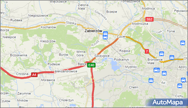 mapa Szczyglice gmina Zabierzów, Szczyglice gmina Zabierzów na mapie Targeo