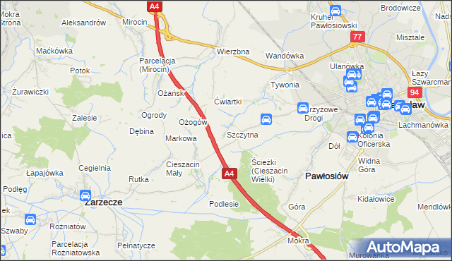 mapa Szczytna gmina Pawłosiów, Szczytna gmina Pawłosiów na mapie Targeo