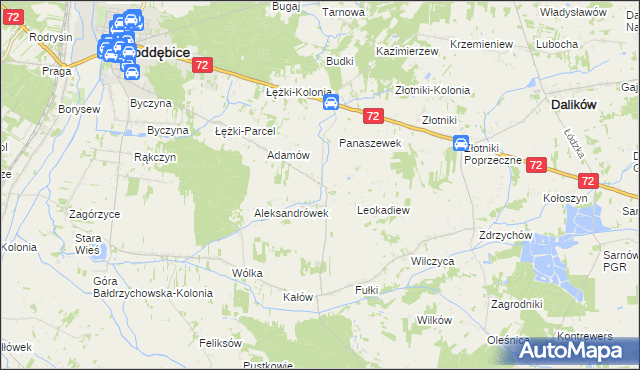 mapa Szczyty gmina Poddębice, Szczyty gmina Poddębice na mapie Targeo