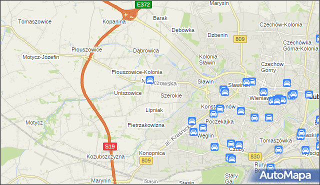 mapa Szerokie gmina Konopnica, Szerokie gmina Konopnica na mapie Targeo
