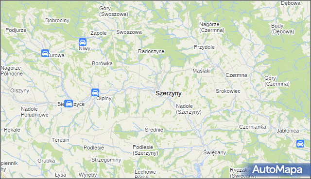 mapa Szerzyny, Szerzyny na mapie Targeo