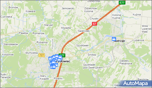 mapa Szydłówek gmina Szydłowiec, Szydłówek gmina Szydłowiec na mapie Targeo