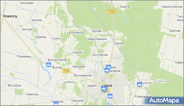 mapa Szymanów gmina Ujazd, Szymanów gmina Ujazd na mapie Targeo