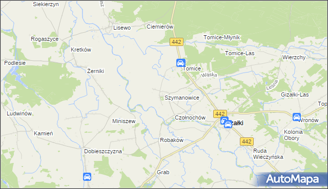 mapa Szymanowice gmina Gizałki, Szymanowice gmina Gizałki na mapie Targeo