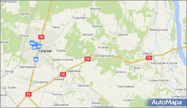 mapa Szymanówka gmina Ożarów, Szymanówka gmina Ożarów na mapie Targeo