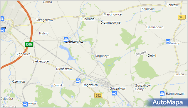 mapa Targoszyn, Targoszyn na mapie Targeo