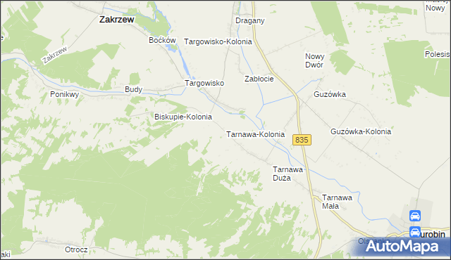 mapa Tarnawa-Kolonia, Tarnawa-Kolonia na mapie Targeo