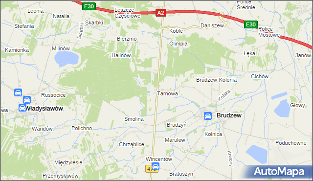 mapa Tarnowa gmina Brudzew, Tarnowa gmina Brudzew na mapie Targeo