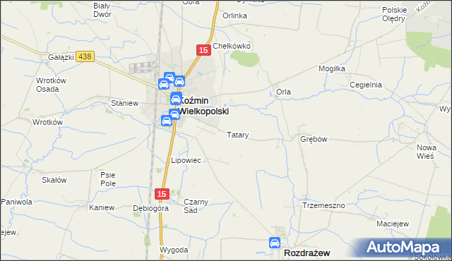 mapa Tatary gmina Koźmin Wielkopolski, Tatary gmina Koźmin Wielkopolski na mapie Targeo