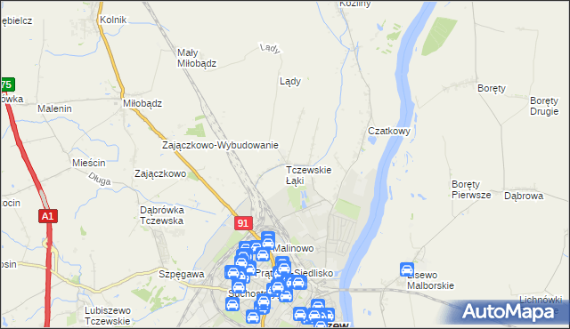 mapa Tczewskie Łąki, Tczewskie Łąki na mapie Targeo