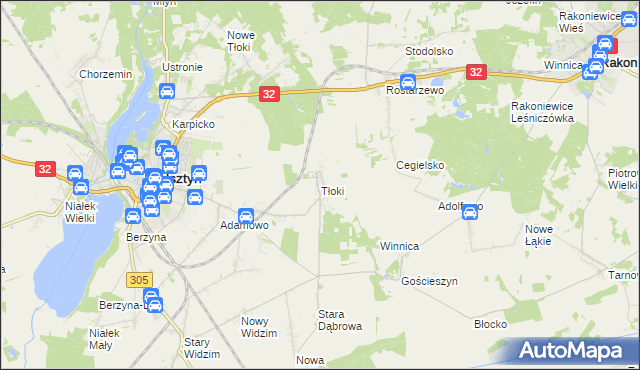 mapa Tłoki gmina Wolsztyn, Tłoki gmina Wolsztyn na mapie Targeo