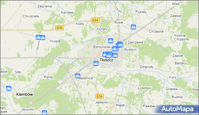 mapa Tłuszcz powiat wołomiński, Tłuszcz powiat wołomiński na mapie Targeo