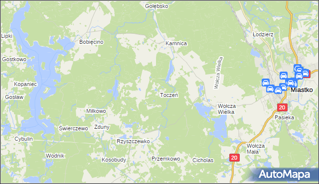 mapa Toczeń gmina Miastko, Toczeń gmina Miastko na mapie Targeo