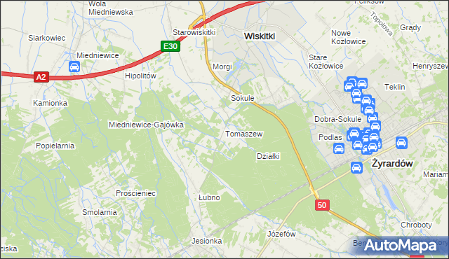 mapa Tomaszew gmina Wiskitki, Tomaszew gmina Wiskitki na mapie Targeo