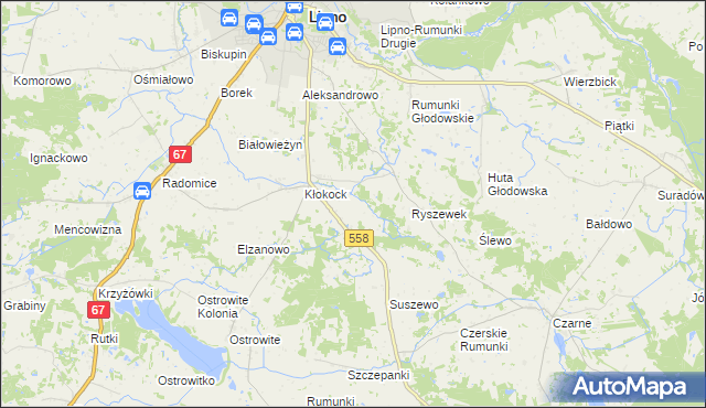 mapa Tomaszewo gmina Lipno, Tomaszewo gmina Lipno na mapie Targeo