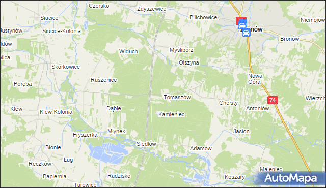mapa Tomaszów gmina Żarnów, Tomaszów gmina Żarnów na mapie Targeo