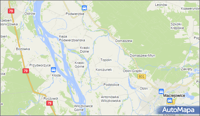 mapa Topolin gmina Maciejowice, Topolin gmina Maciejowice na mapie Targeo
