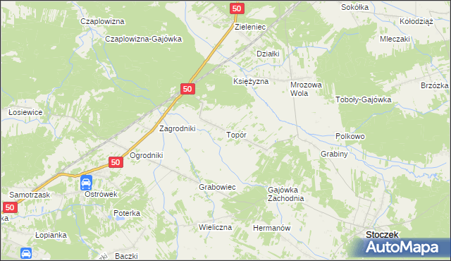 mapa Topór gmina Stoczek, Topór gmina Stoczek na mapie Targeo