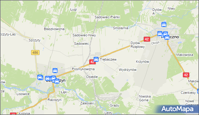 mapa Trębaczew gmina Działoszyn, Trębaczew gmina Działoszyn na mapie Targeo