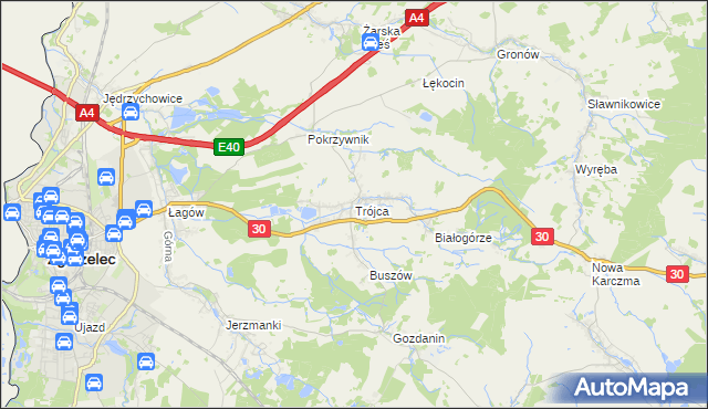 mapa Trójca gmina Zgorzelec, Trójca gmina Zgorzelec na mapie Targeo