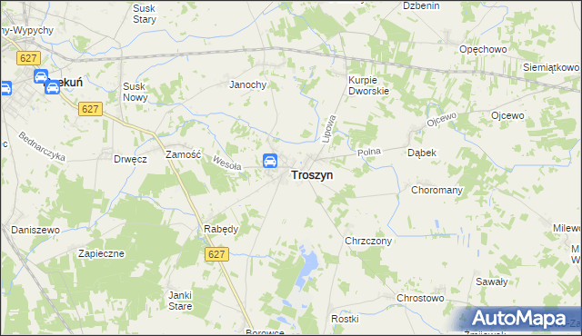 mapa Troszyn powiat ostrołęcki, Troszyn powiat ostrołęcki na mapie Targeo