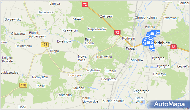 mapa Truskawiec gmina Poddębice, Truskawiec gmina Poddębice na mapie Targeo