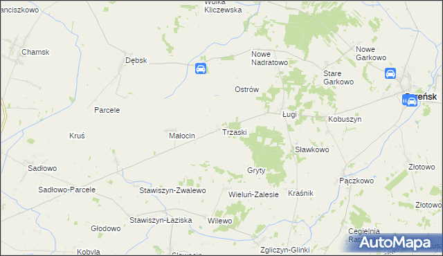 mapa Trzaski gmina Bieżuń, Trzaski gmina Bieżuń na mapie Targeo