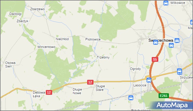 mapa Trzebiny gmina Święciechowa, Trzebiny gmina Święciechowa na mapie Targeo