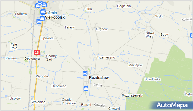 mapa Trzemeszno gmina Rozdrażew, Trzemeszno gmina Rozdrażew na mapie Targeo