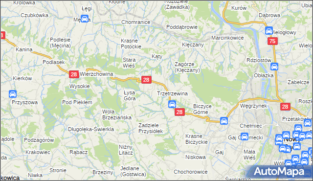 mapa Trzetrzewina, Trzetrzewina na mapie Targeo